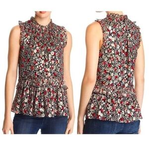 kate spade new york Floral Park Clip-Dot Top Sleeveless Ruffle Top - Size S